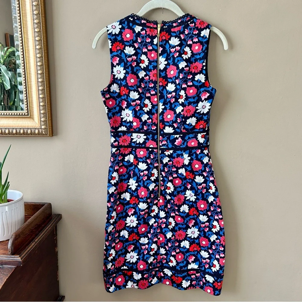 Kate Spade Shore Thing Daisy Jacquard Navy Blue Sheath Dress Size 0 $328